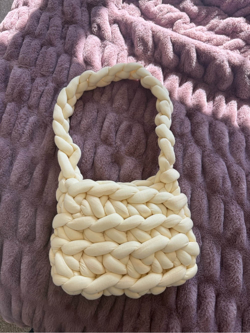 Braided Cream Shoulder Tote Bag - Cozy Knit Style